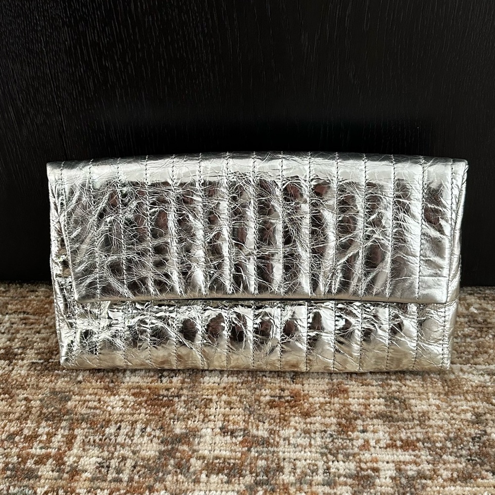 Dries Van Noten metallic leather clutch